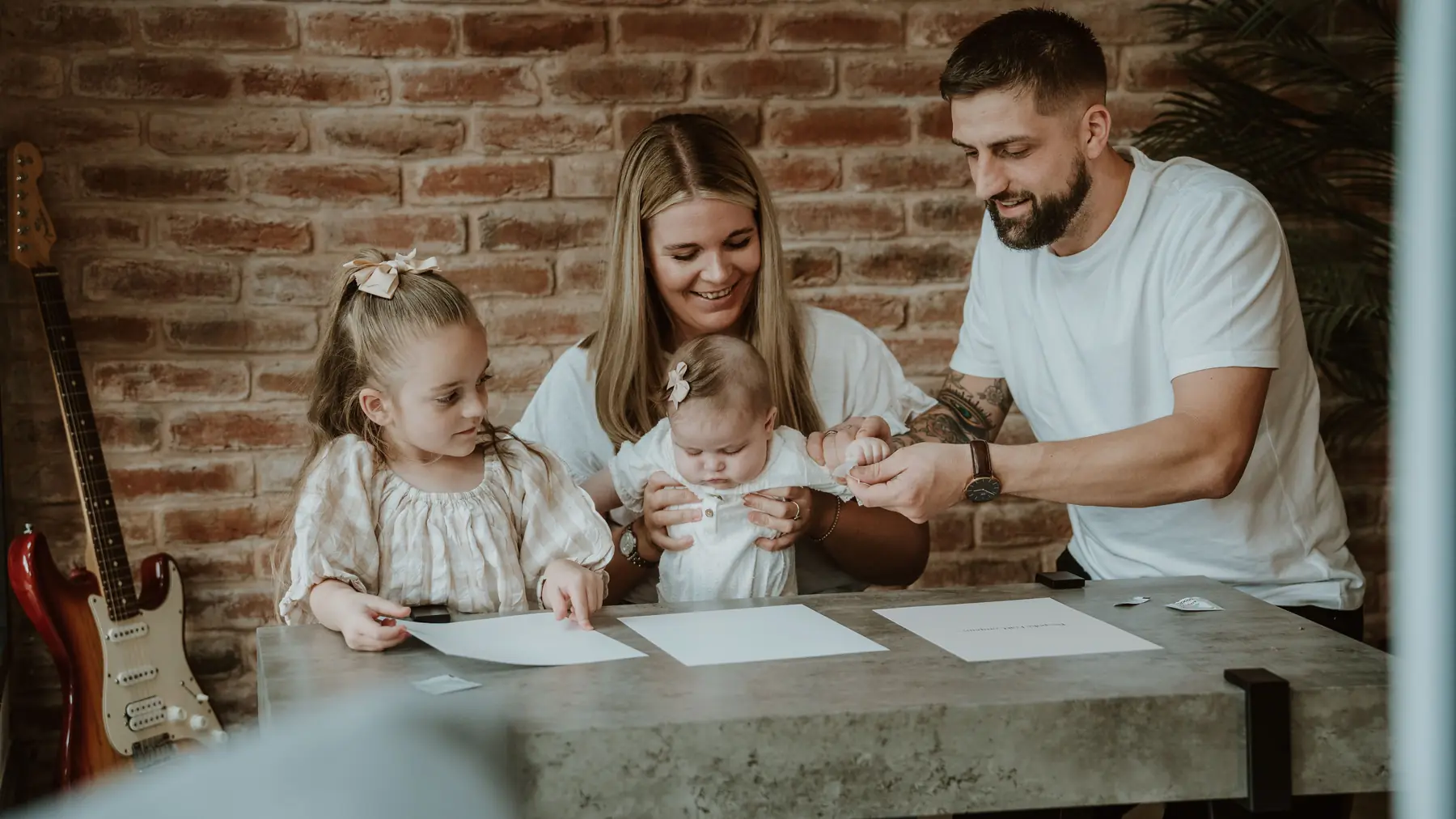 A family gathered around the kitchen table