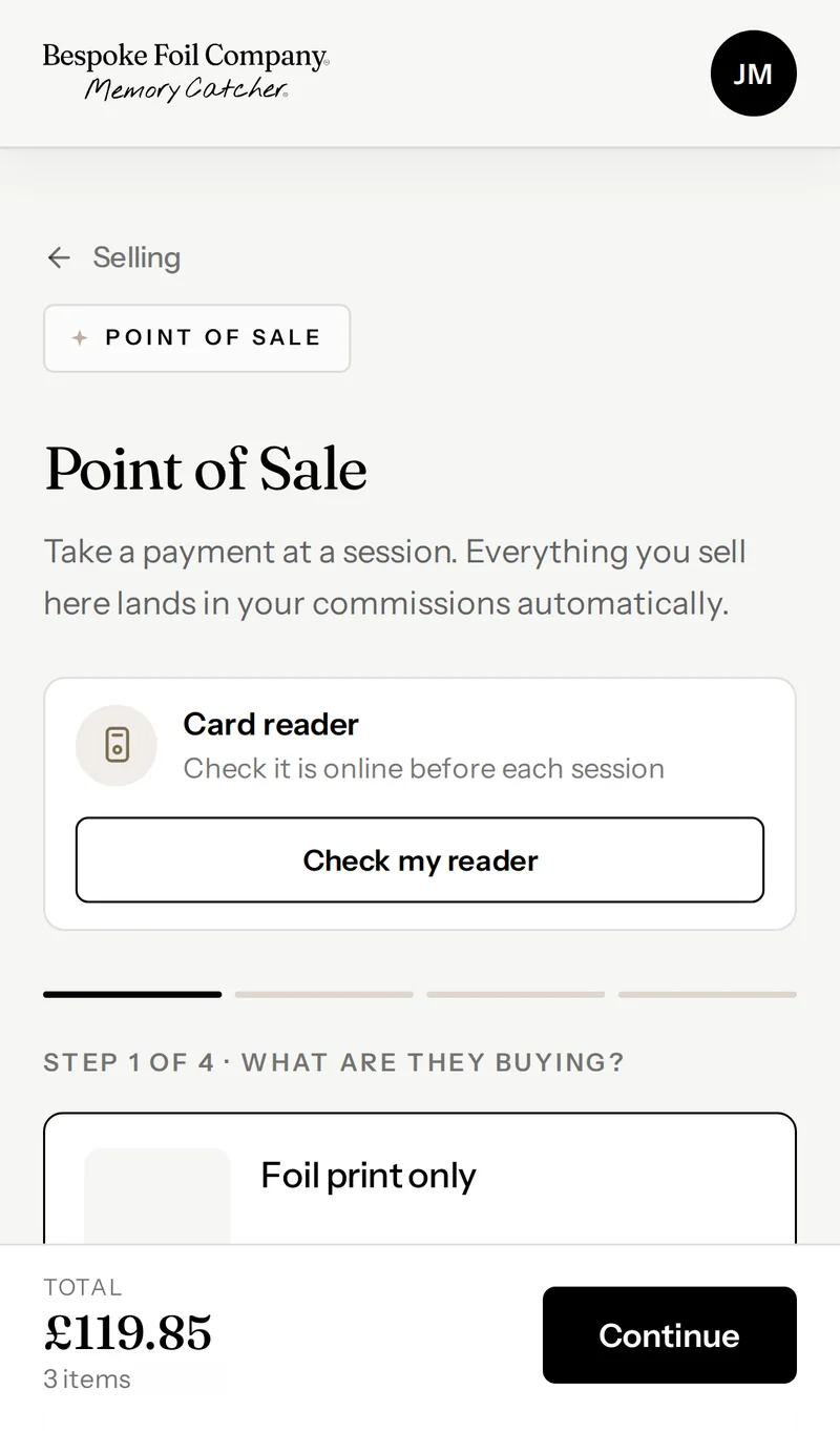 Taking a payment on the Hub's point of sale