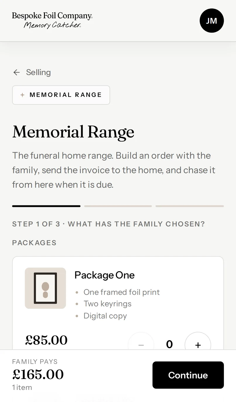 Building a memorial order with the family in the Hub