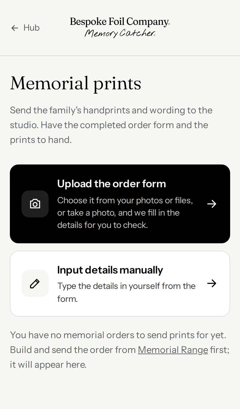 Sending memorial prints and the order form from a phone