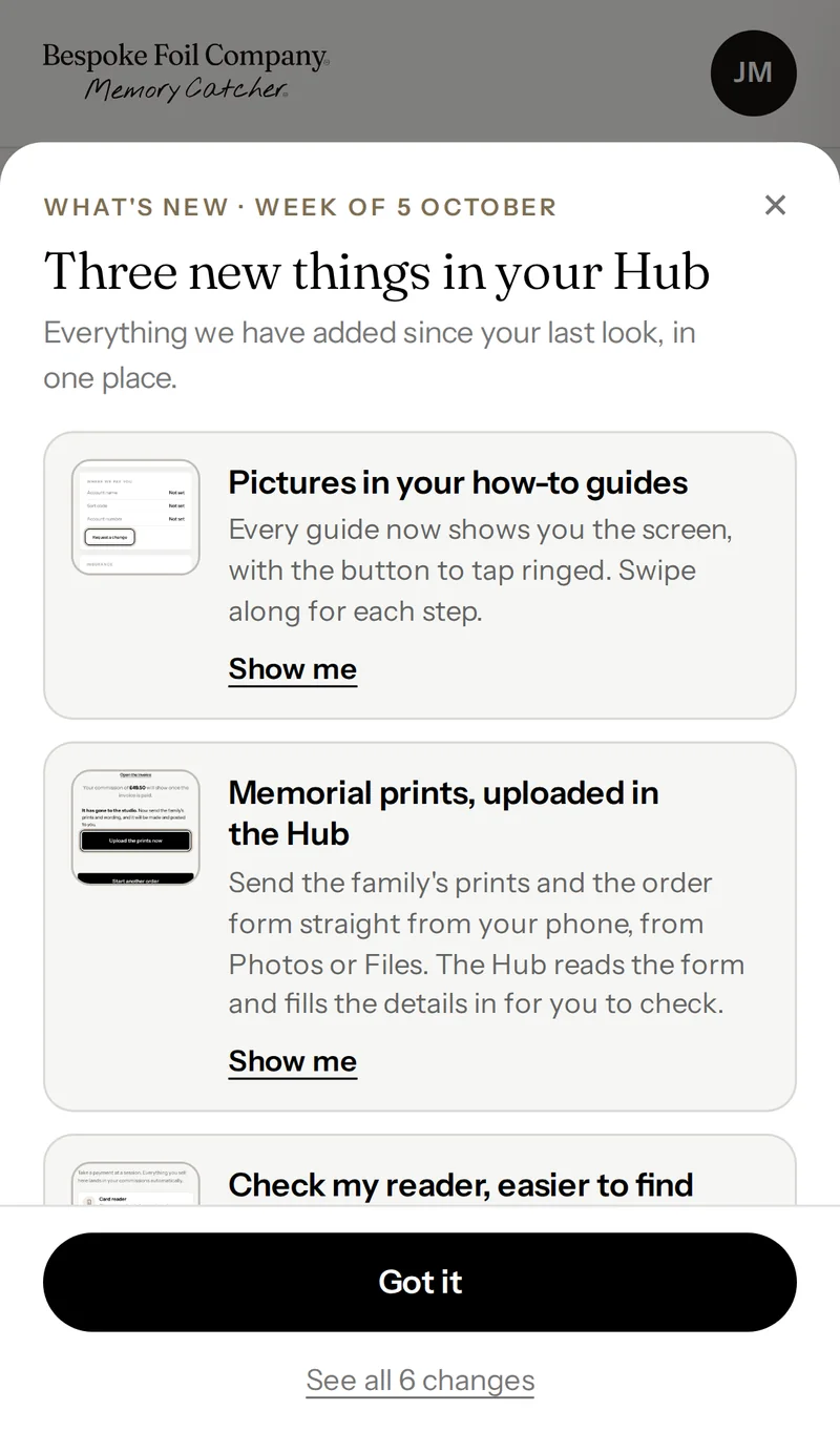 What's new in the Hub, shown once on a Monday