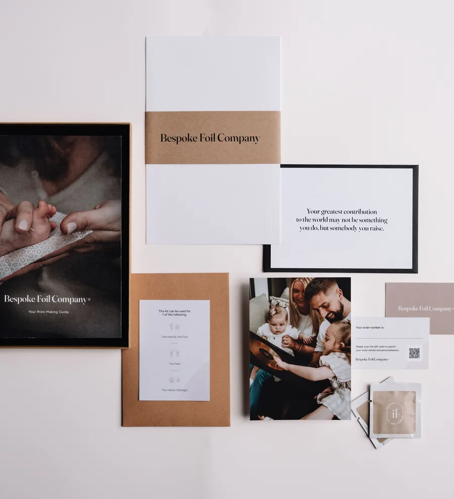 Premium Kit contents laid out, including presentation box, affirmation card and inkless wipes